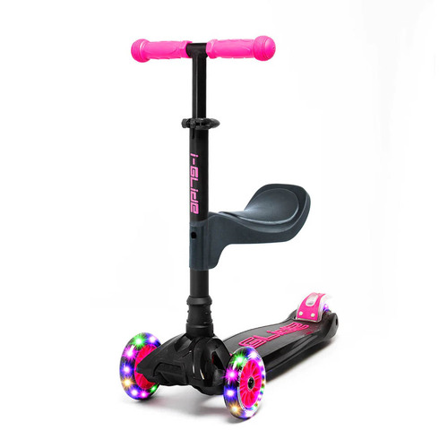 I-Glide Kids 3 Wheel Scooter with Seat | Black/Pink